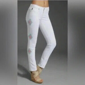 💥HOST PICK Adriano Goldschmied White Embroidered Stilt Cigarette Jeans Size  25R